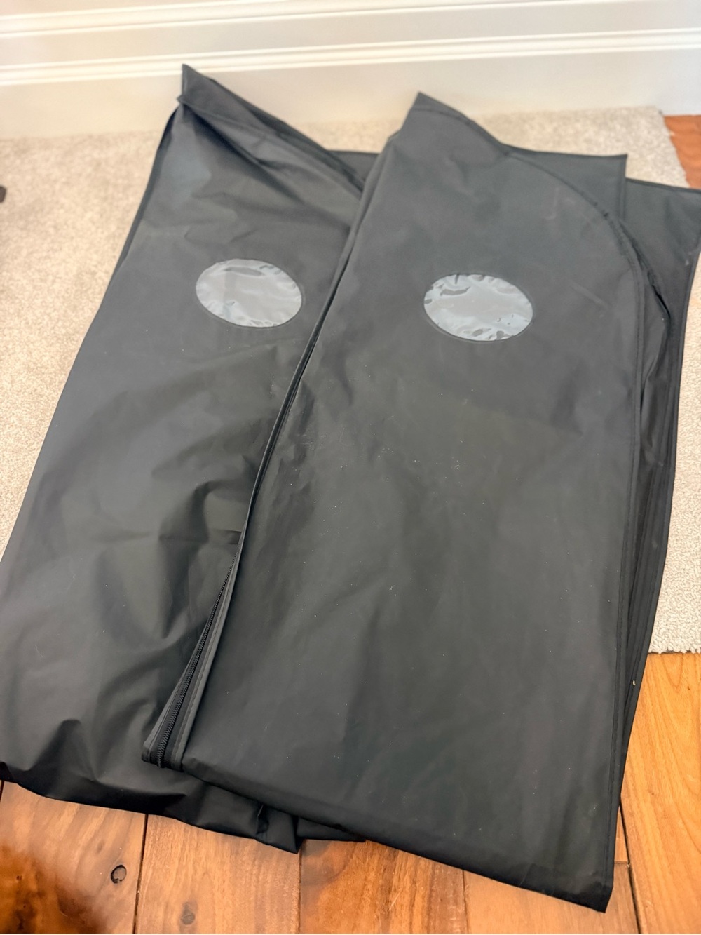 2 full size plastic garment bags with zippers